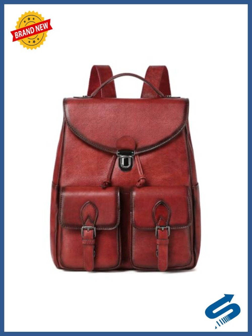 Vintage Full Grain Leather Backpack Purse Daypack